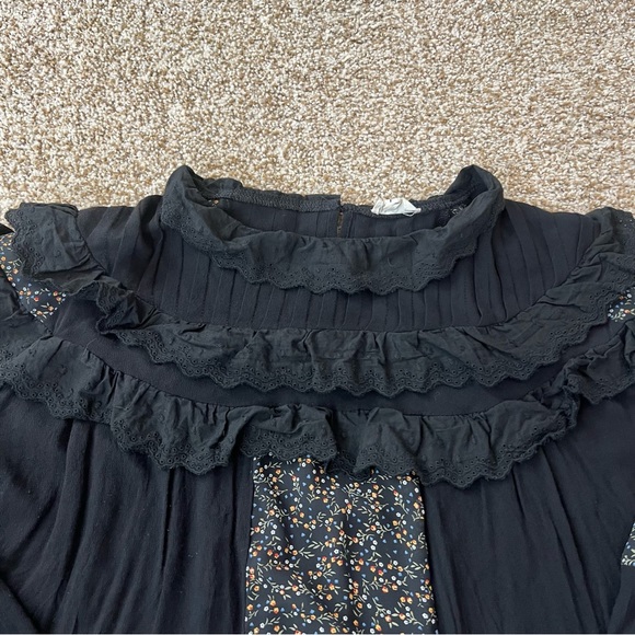 Anthropologie Pol Ruffle Collar Blouse Long Sleeve Black Oversized Size Large - Picture 7 of 11
